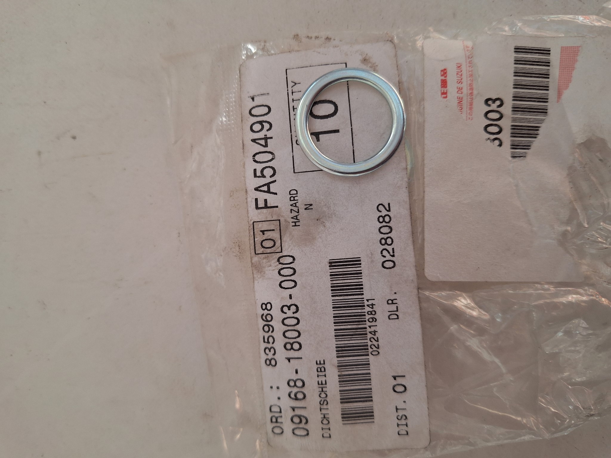 Bild von SUZUKI  DICHTSCHEIBE  09168-18003